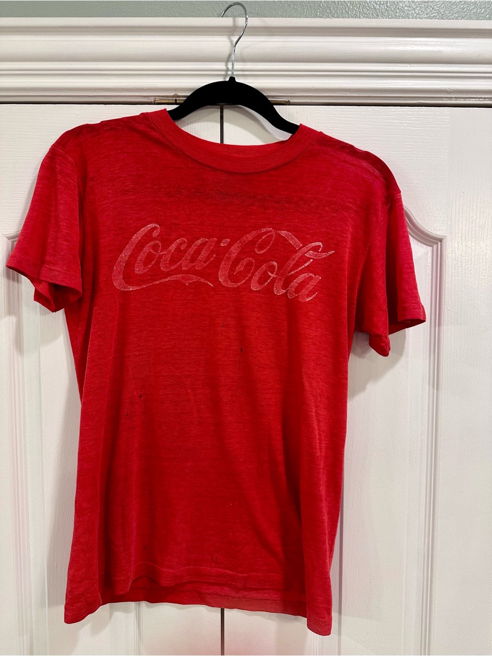 Coca Cola Vintage Red Graphic Tee with Faded Logo